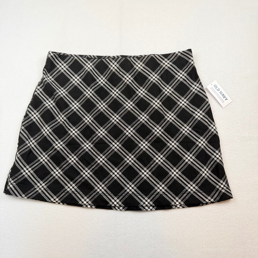 Old Navy Girls XL 14-16 Black White Plaid Mini Skirt Elastic Waist NWT